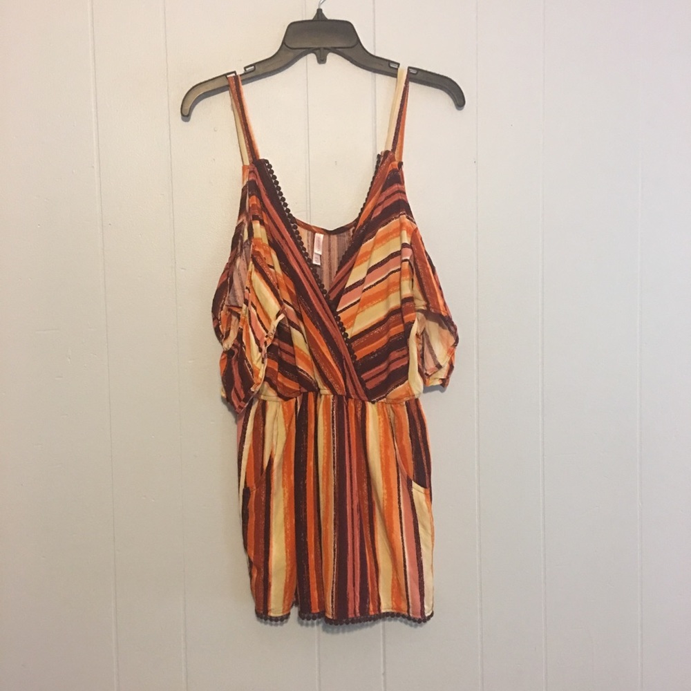 Cold shouldered striped romper